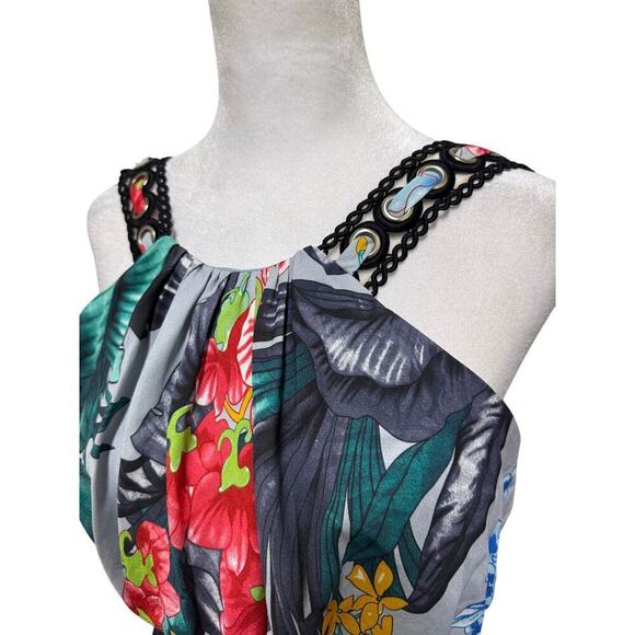 Badgley Mischka Floral Grommet Maxi Halter Size 4 Wedding Guest Vacation - Picture 5 of 12